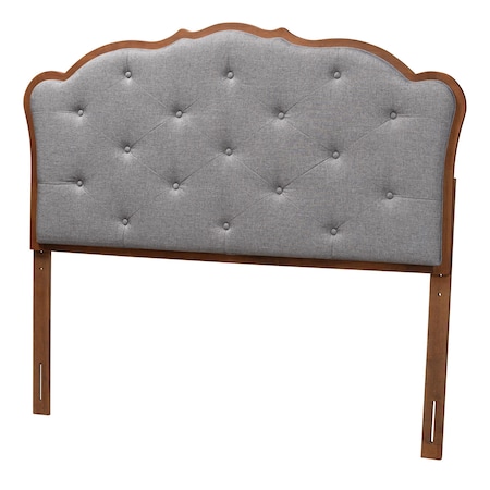 Baxton Studio Leandra Classic and Traditional Grey Fabric and Walnut Brown Finished Wood Queen Size Headboard 237-12646-ZORO